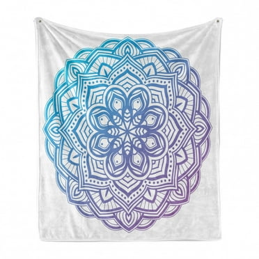 Purple Mandala Soft Flannel Fleece Throw Blanket, Grandient Circular Floral Mandala on White Background, Cozy Plush for Indoor and Outdoor Use, 70" x 90", Blue Violet Azure Blue, by Ambesonne