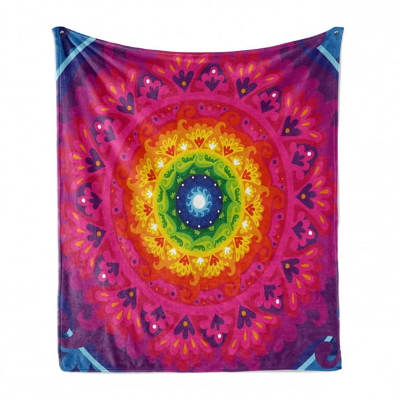 Purple Mandala Soft Flannel Fleece Throw Blanket, Hippie Circular Rainbow Spiral Inside Hipster Artwork, Cozy Plush for Indoor and Outdoor Use, 50" x 60", Multicolor, by Ambesonne