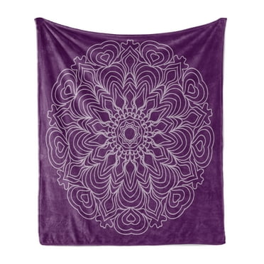 Purple Mandala Soft Flannel Fleece Throw Blanket, Lacework Curlicue Design with Abstract Curves and Waves Print, Cozy Plush for Indoor and Outdoor Use, 60" x 80", Purple and Pale Mauve, by Ambesonne