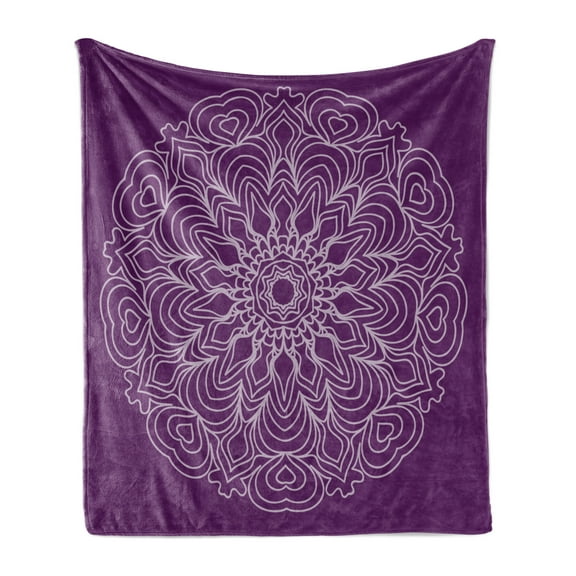 Purple Mandala Soft Flannel Fleece Throw Blanket, Lacework Curlicue Design with Abstract Curves and Waves Print, Cozy Plush for Indoor and Outdoor Use, 70" x 90", Purple and Pale Mauve, by Ambesonne