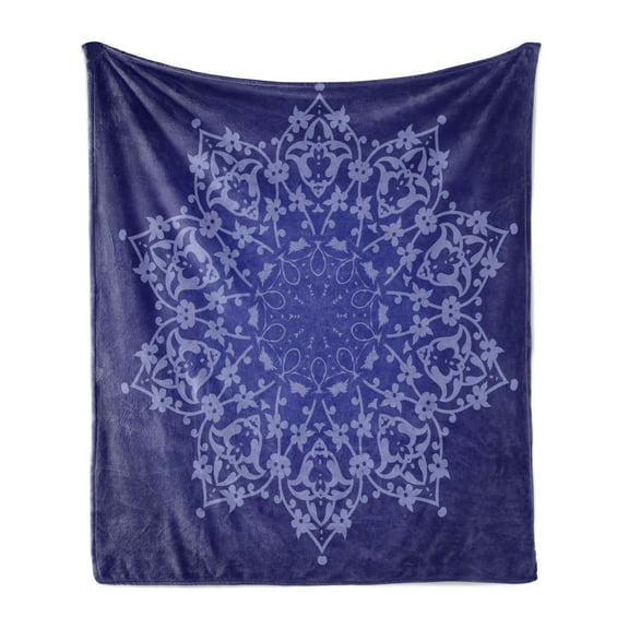 Purple Mandala Soft Flannel Fleece Throw Blanket, Oriental Print Abstract Floral Lacework Digital Image, Cozy Plush for Indoor and Outdoor Use, 60" x 80", Lavender Blue and Indigo, by Ambesonne