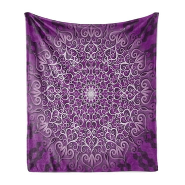 Purple Mandala Soft Flannel Fleece Throw Blanket, Round Swirls Healing Cosmos Growth Image, Cozy Plush for Indoor and Outdoor Use, 50" x 60", White Purple, by Ambesonne