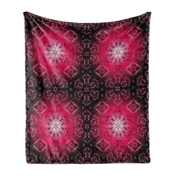 Purple Mandala Soft Flannel Fleece Throw Blanket, Vintage Psychedelic Ornamental Cosmos Essence Image, Cozy Plush for Indoor and Outdoor Use, 50" x 60", Maroon Hot Pink, by Ambesonne