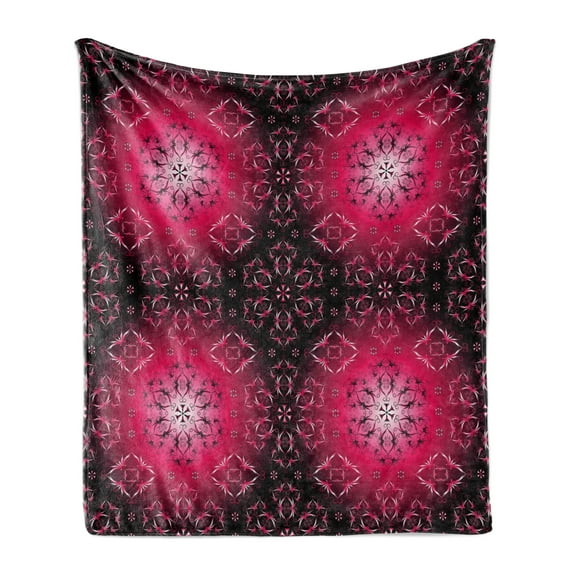 Purple Mandala Soft Flannel Fleece Throw Blanket, Vintage Psychedelic Ornamental Cosmos Essence Image, Cozy Plush for Indoor and Outdoor Use, 50" x 70", Maroon Hot Pink, by Ambesonne