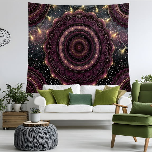 Purple Mandala Tapestry, Boho Galaxy Celestial Wall Hanging, Psychedelic Hippie Starry Night Aesthetic Wall Decor for Bedroom, Living Room, Dorm, Apartment