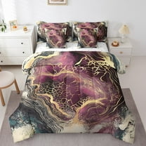 Purple Marble 7 Pieces Bedding Set Twin Size Watercolor Artwork Design Comforter Teens Adults Gold Glitter Abstract Sheet Set,Metallic Marbling Texture Bed Set