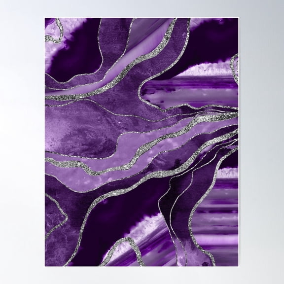 Purple Marble Agate Silver Glam 1photo Of Glitter Only, Not Reflective Poster Wall Art, Poster Only