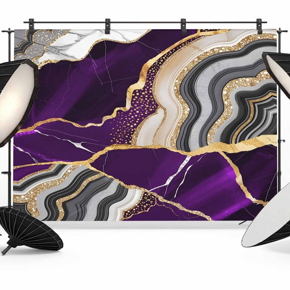 Purple Marble Backdrop for Photography,Fabric Photo Background Backdrop,Grey Gold Texture Vintage Farmhouse Art Photo Booth Background for Portrait Photoshoot Video Wedding Studio Decor Banner 12x8ft