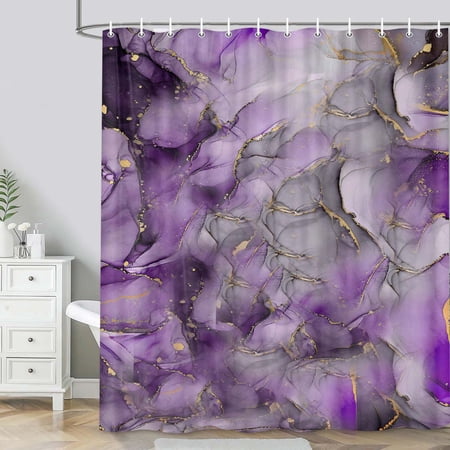 Purple Marble Bathroom Shower Curtain Set with Hooks 60X70in