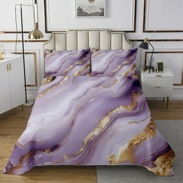 Purple Marble Bedspread Set Twin Teens Bedroom Decor,Metallic Marble Coverlet Set Stone Pattern Quilt Set Modern Abstract Art Bedding Set