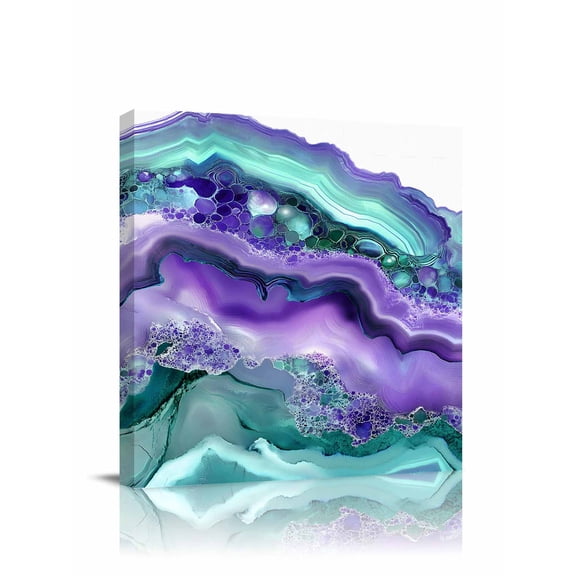 Purple Marble Canvas Wall Art, Abstract Art Watercolor Crystal Watermark Framed Wall Decor Modern Artwork Prints Painting for Living Room, Bedroom, Kitchen & Cafe Decor 8x8 Inch
