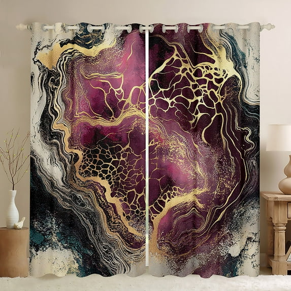 Purple Marble Curtains & Drapes 42"Wx63"L 2 Panels Watercolor Artwork Design 30%-50% Blackout Curtains Teens Adults Gold Glitter Abstract Curtains,Metallic Marbling Texture Window Treatments