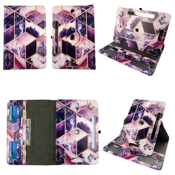 Purple Marble Universal Case for Tablet 9.6-10.5 360 Rotating Folio Stand Protector Pu Leather Cover Travel e-reader Cases Card Cash Slots Multiple Viewing Angles