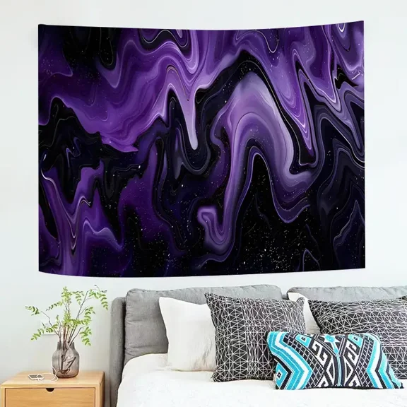Purple Marble Galaxy Tapestry - Psychedelic Swirl Wall Hanging, Modern Abstract Decor for Bedroom, Dorm, Game Room - 37x29 Inches