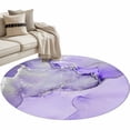 thumbnail image 1 of Purple Marble Large Area Rugs for Bedroom Living Room, Soft Non Slip Carpet Bedside Rug, Modern Abstract Waves Silvery Farmhouse Round Floor Cover Kitchen Accent Rug 3' for Dining Room/Office, 1 of 9