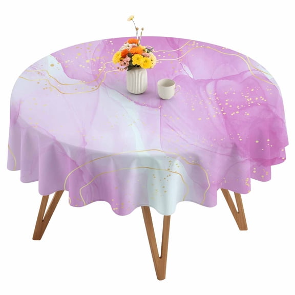 Purple Marble Round Tablecloth 54 inches Golden Lines Modern Abstract Purple Ombre Waterproof Oil-Proof Table Cloth Round Table Cover for Holiday Party Picnic Dinner Decor Indoor and Outdoor Use
