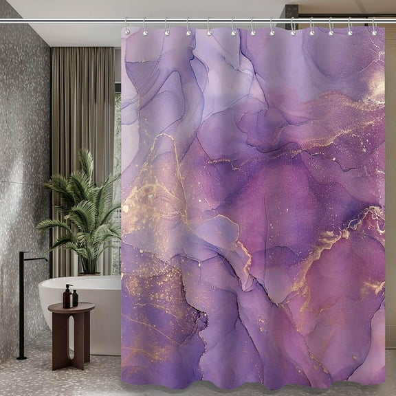 Purple Marble Shower Curtain, Abstract Modern Decor Fabric Shower Curtain Kit for Bathtub, Luxury Water Shower Curtain for Bathroom (72W x 72H)