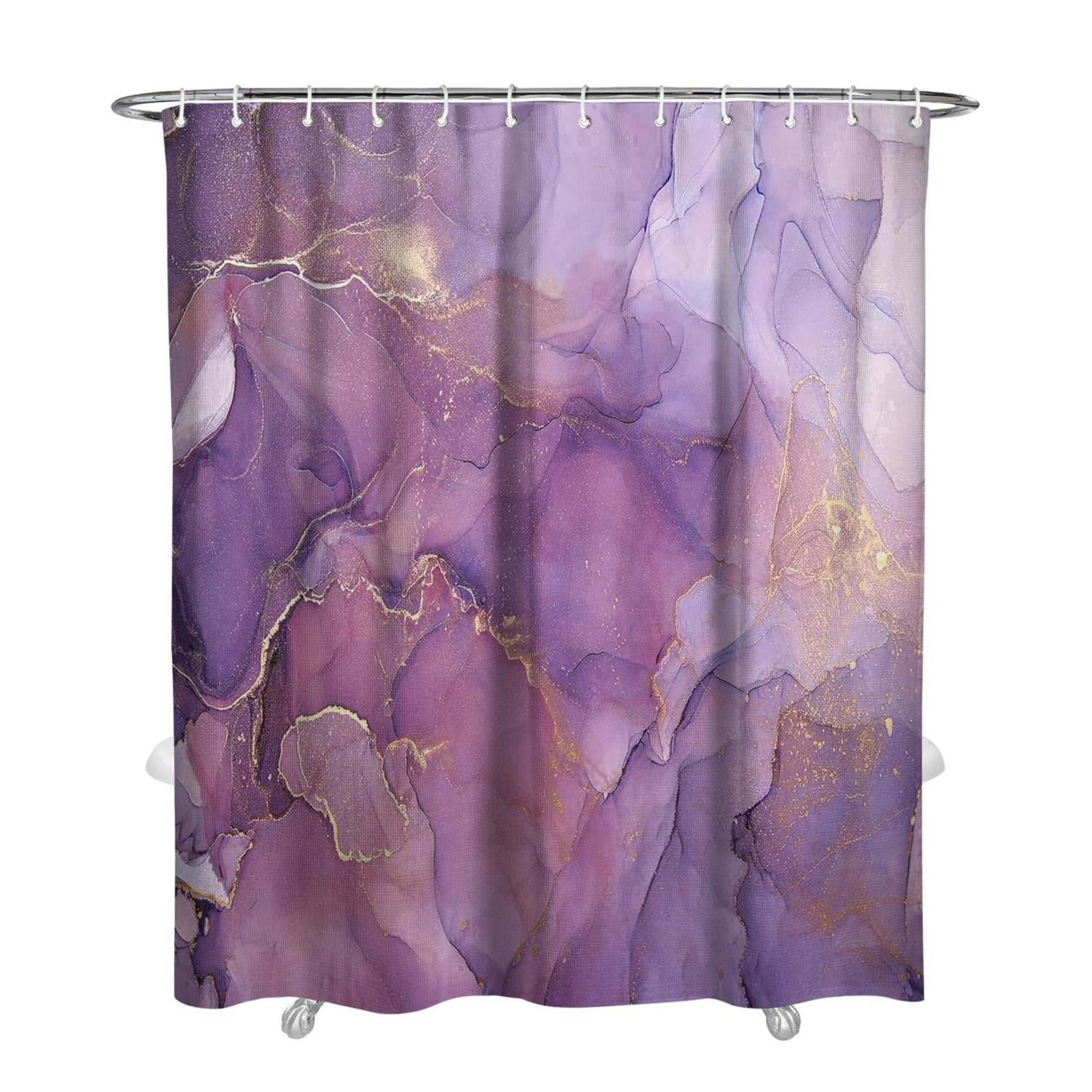 Purple Marble Shower Curtain Lavender Gold Pattern Elegant Texture