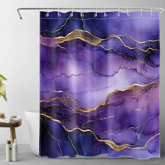 Purple Marble Shower Curtain Modern Abtract Aesthetic Luxury Textured Shower Curtains With 10 Hooks Minimalist Decorative Bath Curtain Washable Bathroom Decor 72"W x 78"L