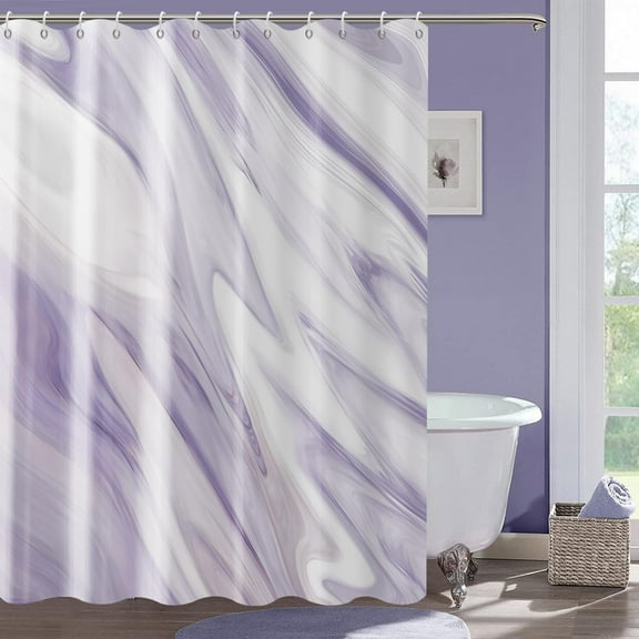Purple Marble Shower Curtain, Purple Mix White Ombre Modern Abstract Wave Luxury Bathroom Curtain Bathtub Home Decor Waterproof Fabric Machine Washable with 12 PCS Hooks,72" Wx72 L