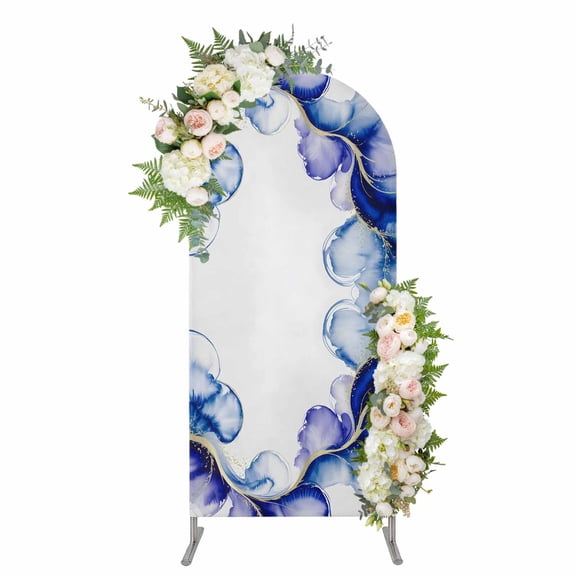 Purple Marble Stone Arch Backdrop Cover 4FT, Ink Splash Country Marble Abstract Spandex Fitted Stretchy Arch Stand Covers, Round Top Chiara Backdrop Cover for Wedding Party Birthday Baby Shower