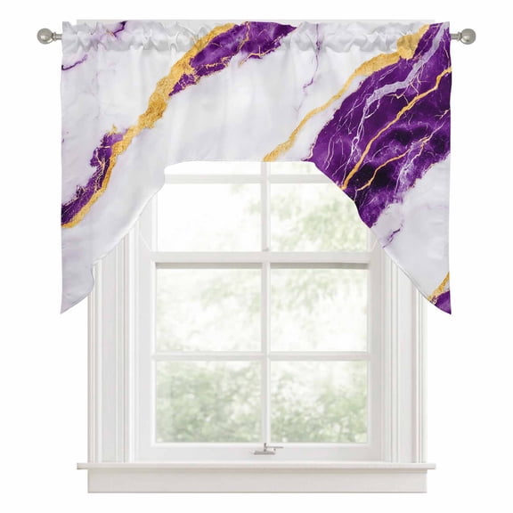 Purple Marble Swag Valance for Windows, Abstract Retro Swag Curtains Valances for Small Window Treatment Rod Pocket for Kitchen Bathroom 1 Panel 56x36in