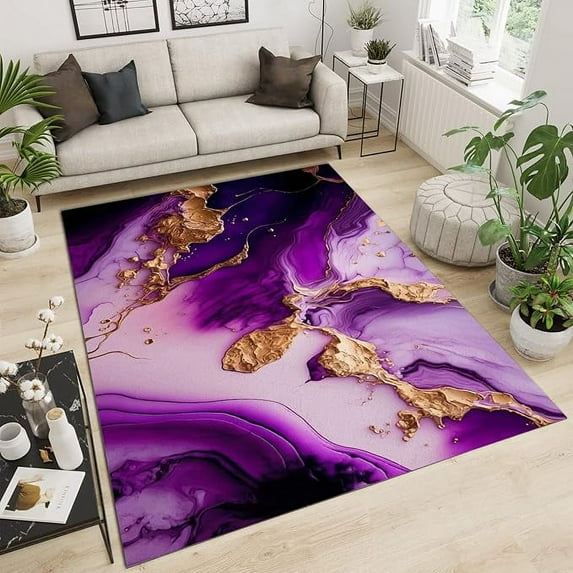 Purple Marble Texture Area Rugs, Gilded Lines Fluid Art Luxury Abstract Apartment Carpet, Area Rug Fast Drying Machine Washable Apply To Door Mats Porch Hotels Entrance Door 2 x 3ft