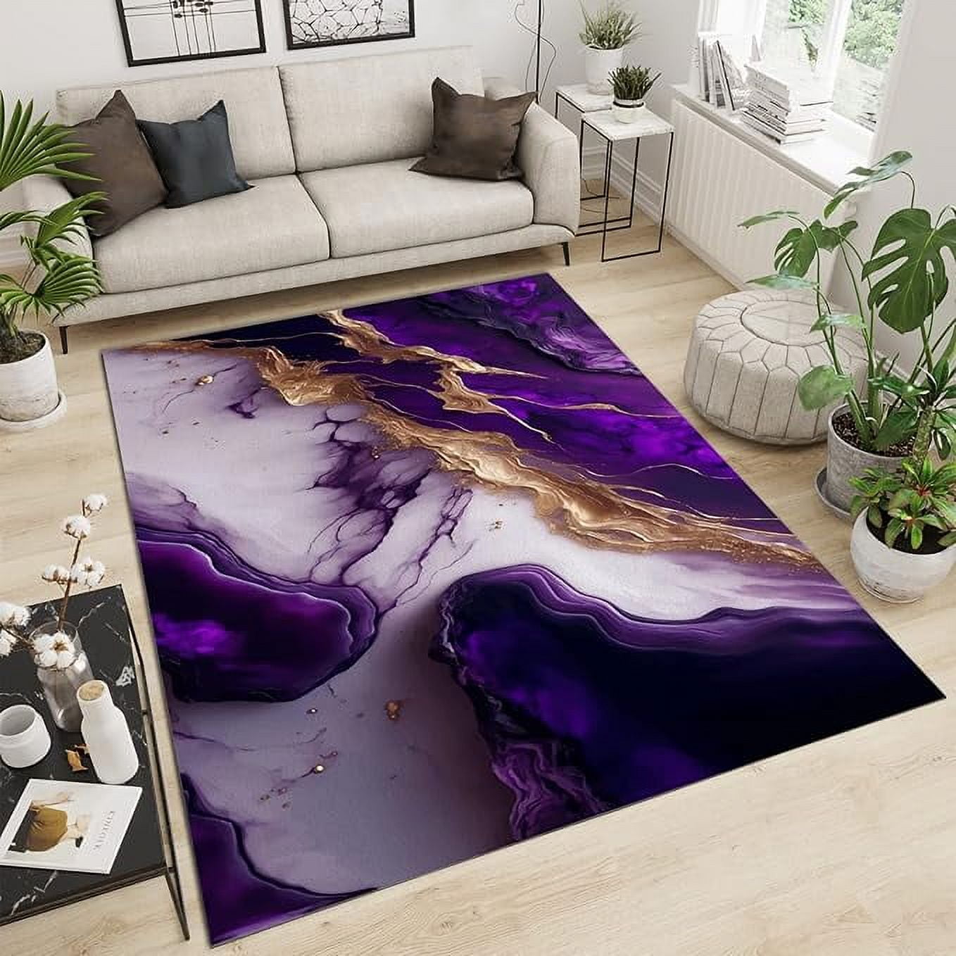 Purple Marble Texture Area Rugs, Nordic Gradient Color Fluid Art Living ...