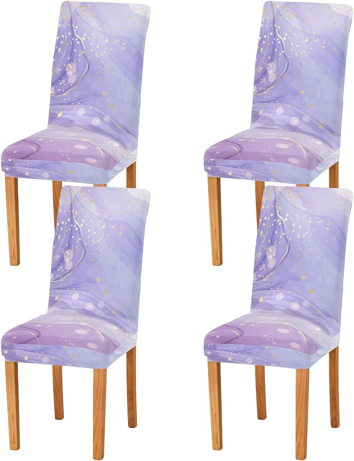 Purple Marble Texture Dining Room Chair Covers Set Of 4,Stretchable