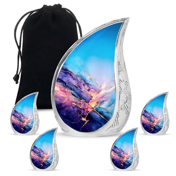 Purple Marble Urns For Human Ashes Adult Mom - Keepsake Cremation Urn For Ashes Adult Male - Large Urn For Memorial - Funeral Urns For Decorative - 10Inch And 3Inch