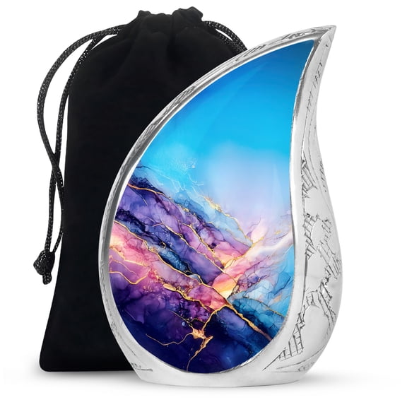 Purple Marble Urns For Human Ashes Adult Mom - Large Cremation Urn For Ashes Adult Male - Handcrafted Urn For Memorial - Funeral Urns For Decorative - 10Inch And 200Lbs Capacity