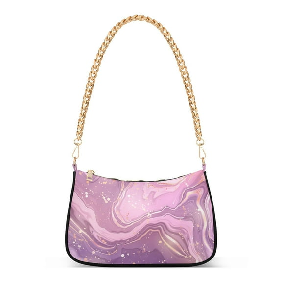 Purple Marbled Alcohol Ink Womens Chain Shoulder Bag Tote Handbag Clutch Hobo Purse with Zipper for Travel Casual