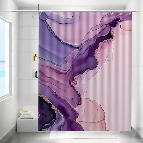 Purple Marbling Shower Curtains Abstract Marble Pattern Waterproof Bathroom Curtains with Hooks, Unique Purple Watercolor Marbling Themed Bathroom Decor