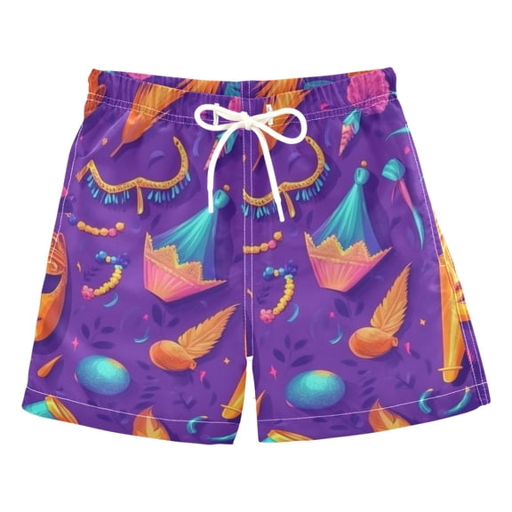 Purple Mardi Gras Mask Boys Swim Trunks Quick Dry Boy Swim Shorts for 3-14 Years