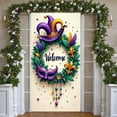 thumbnail image 1 of Purple Mask Mardi Gras Banner Colorful Feathers Carnival Display Golden Decorations Pattern Masquerade Backdrop for Mardi Gras Party Masquerade Ball Festival Celebration, 1 of 9