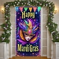 thumbnail image 1 of Purple Mask Mardi Gras Banner Gold Ornate Masquerade Display Green Feather Emerald Gem Carnival Backdrop for Carnival Party Masquerade Ball Festive Celebration, 1 of 4
