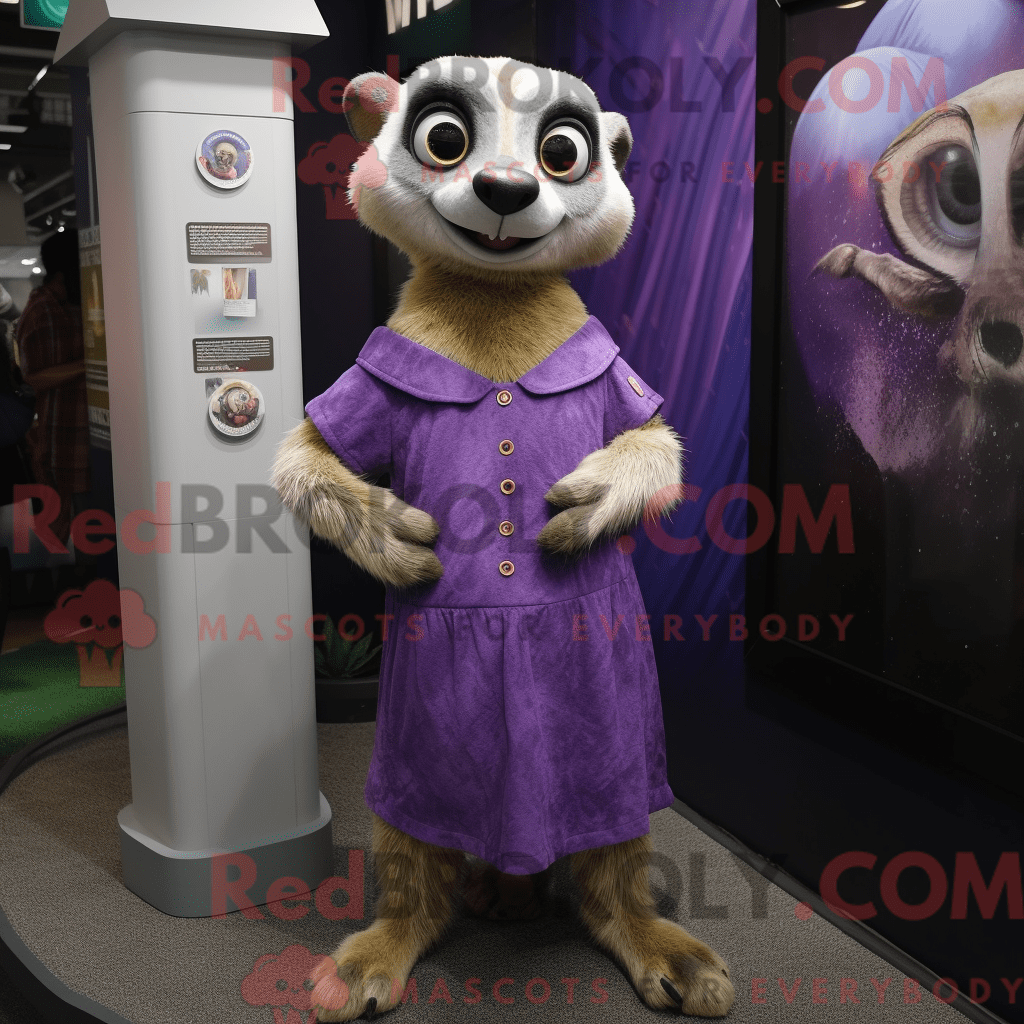 Purple Meerkat REDBROKOLY mascot costume character dressed with a Mini ...