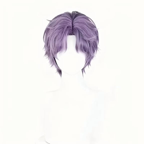 Purple Men's Dress-Up Hair Wig - Medium Layered Short Hairstyle for Parties and Events