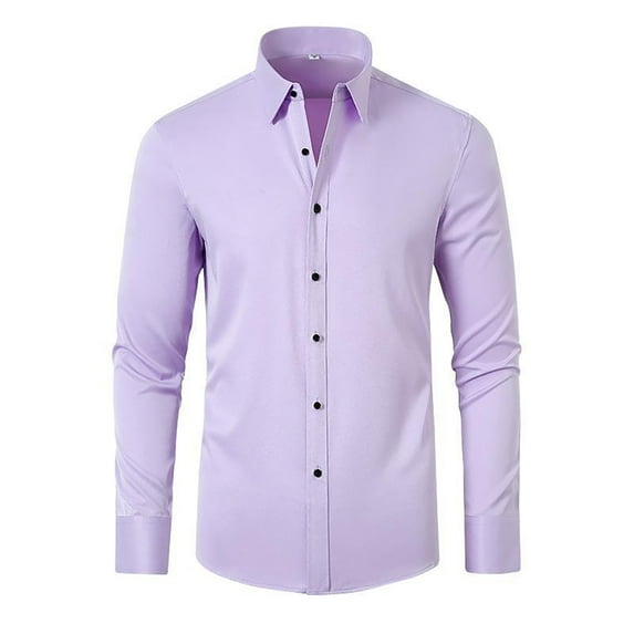 Purple Mens Graphic T-Shirts, Long Sleeve Big And Tall Shirts for Men, Work Polyester Work Shirts for Men, Non Ironing Elastic Men's d Shirt Lapel Solid Color Button
