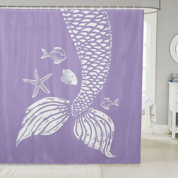 Purple Mermaid Shower Curtain for Stalls,Coastal Mermaid Tail Bathroom Curtain 72x72 inch,Vintage Fish Scale Fabric Shower Curtain Set,Tropical Fish Waterproof Bathroom Curtains
