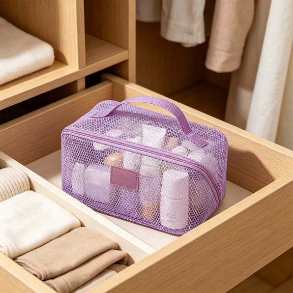 Purple Mesh Bag for Weekend Getaway, Short Trip Packing Organizer – 3 Day Travel Pouch for Clothes Accessories, Multi Use