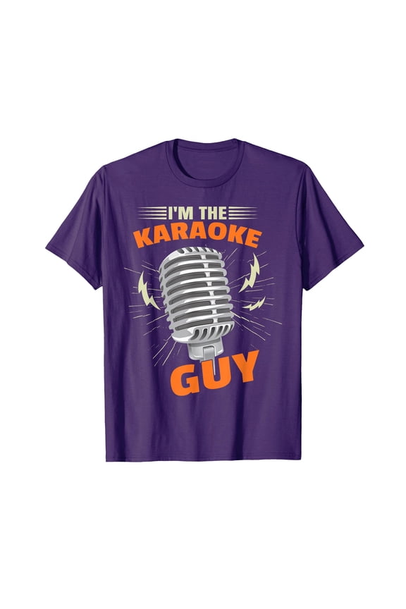 Purple Microphone Graphic T-Shirt for Karaoke Enthusiasts - "I'M THE KARAOKE GUY" Design