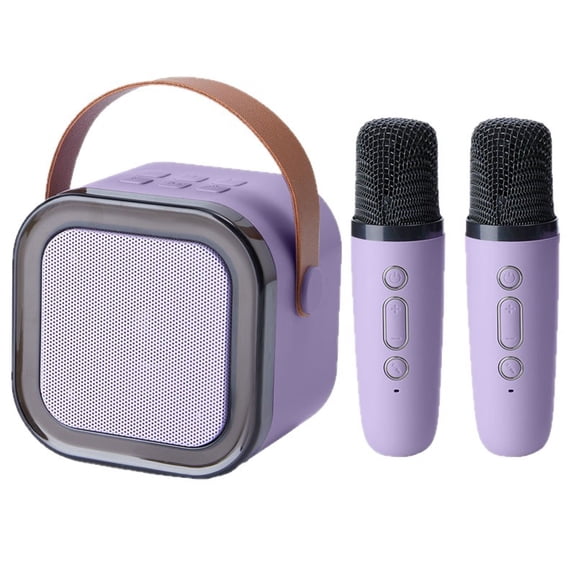 Purple Mini Karaoke Machine with 2 Mics, Bluetooth 5.3, DSP Sound, RGB Light for Kids/Party