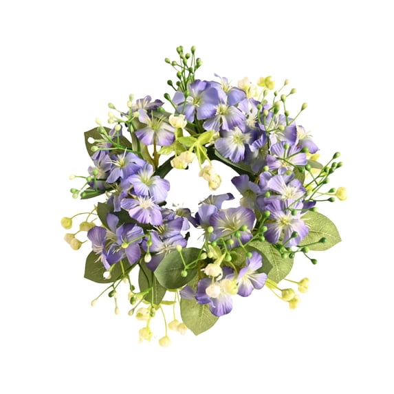Purple Mini Spring Summer Artificial Flower Candle Ring Wreath, Small Accent for Wedding Party Home Door Table Decor