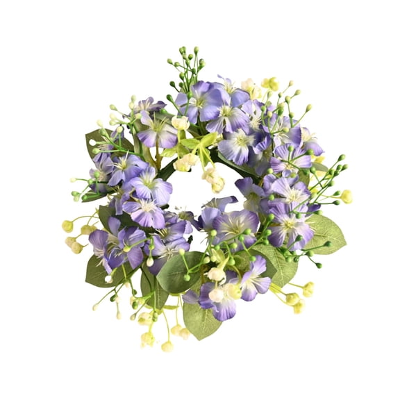 Purple Mini Spring Summer Artificial Flower Candle Ring Wreath, Small Accent for Wedding Party Home Door Table Decor