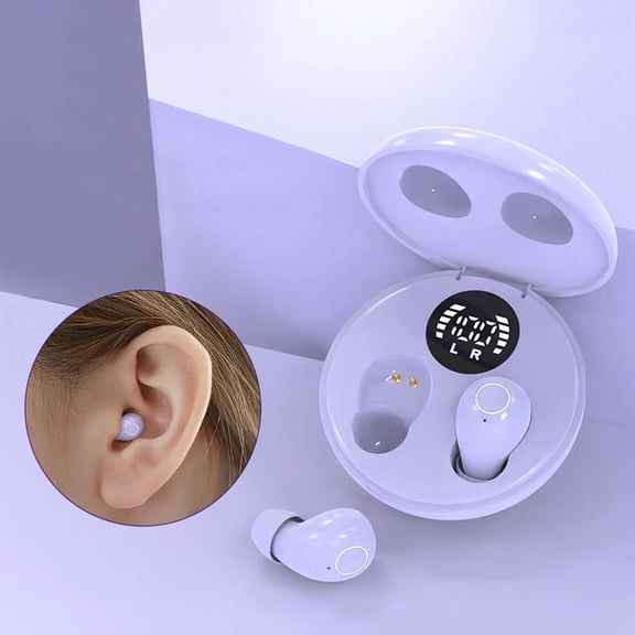 Purple Mini True Wireless ANC Earbuds, IPX5 Waterproof, 5.4 Bluetooth Low-Latency Surround Sound, Type-C Fast Charge & Digital Battery Display