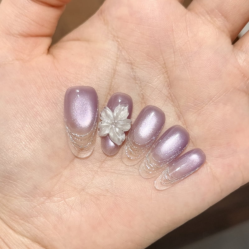 [Purple Mist Flower Shadow] Clear Glass Bead Cat's Eye Texture Relief ...
