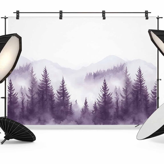 Purple Mist Forest Backdrop for Photoshoot,Photography Photo Studio Background Wall Backdrop,Simple Trees Mountains Landscape Back Drop Banner Panel for Portraits Wedding Party Live Streaming 12x8Ft
