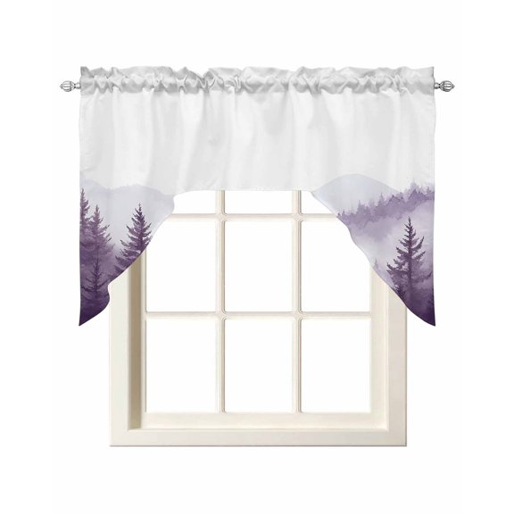 Purple Mist Forest Swag Valances for Windows, Small Curtains Drapes, Simple Trees Mountains Landscape Kitchen Window Curtains Over Sink Window Treatment Valance for Bedroom/Bathroom 56"x36"