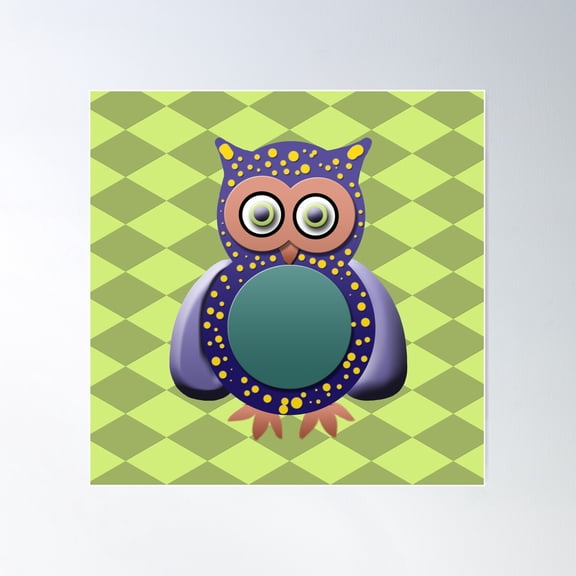Purple Mod Owl On Green Pattern Poster Wall Art, Modern Wall Decor For Living Room Bedroom, 24x24 UNFRAMED